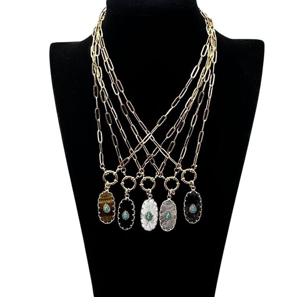 Rose Quartz Turquoise Gemstone Pendant Necklace 18K Gold Plated Chain 17 Inch - Picture 6 of 8